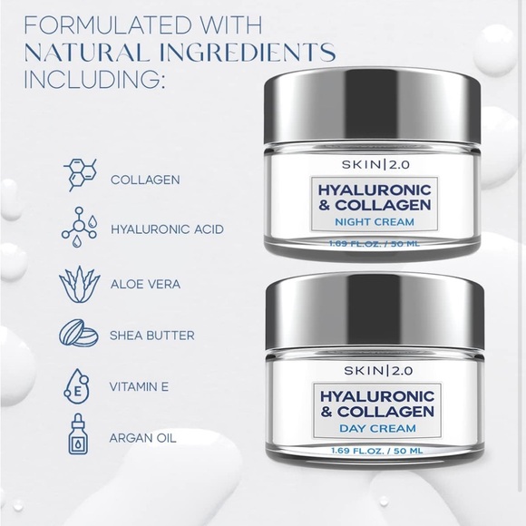 🔥 New, SKIN 2.0 Hyaluronic & Collagen Day/Night Anti-Aging Cream Duo Set - Picture 2 of 10